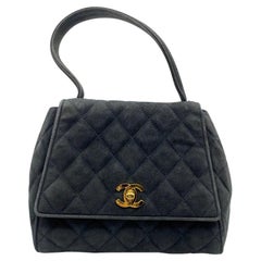 Vintage Chanel top handle bag Grey Suede 