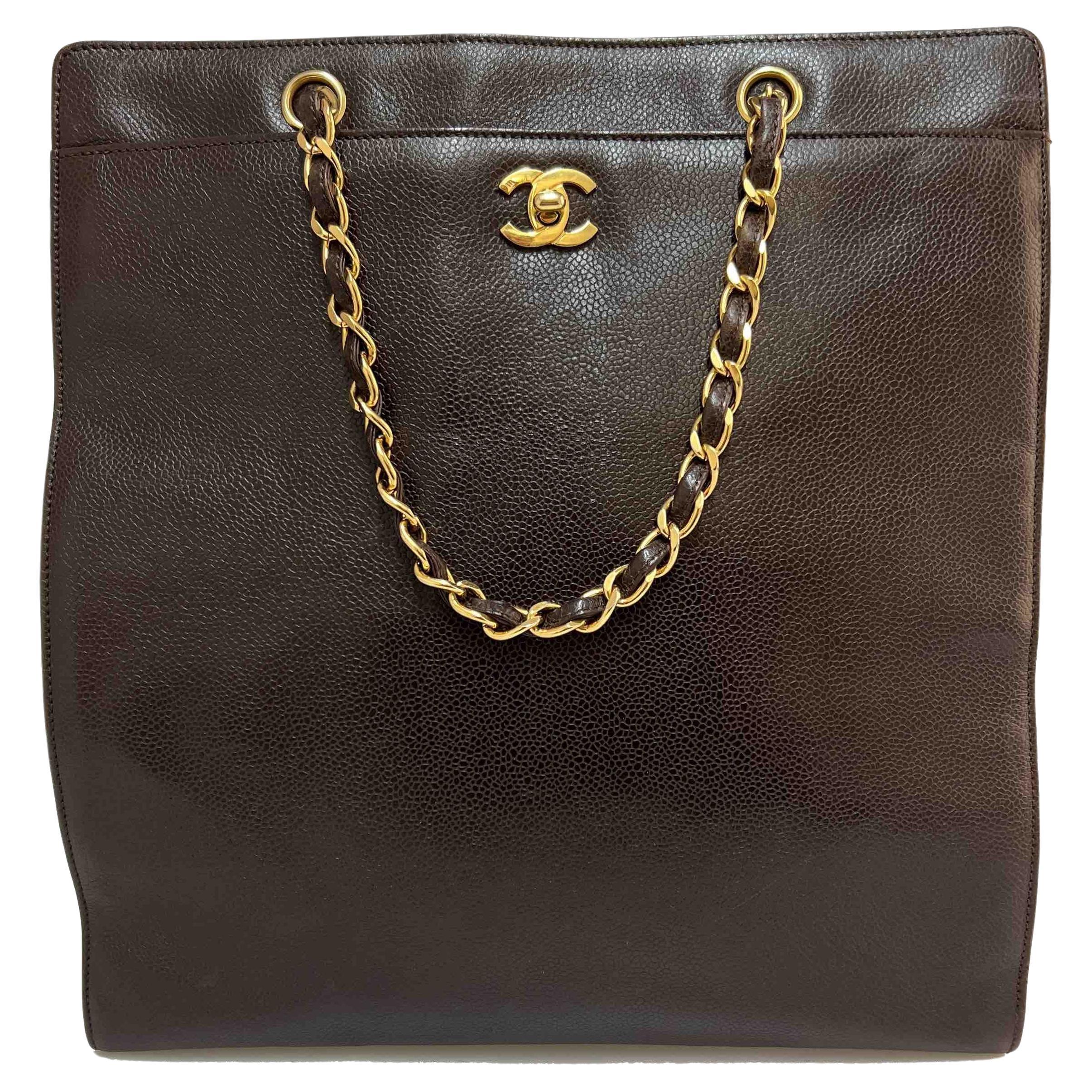 Vintage CHANEL Tote Bag in Brown Grained Leather