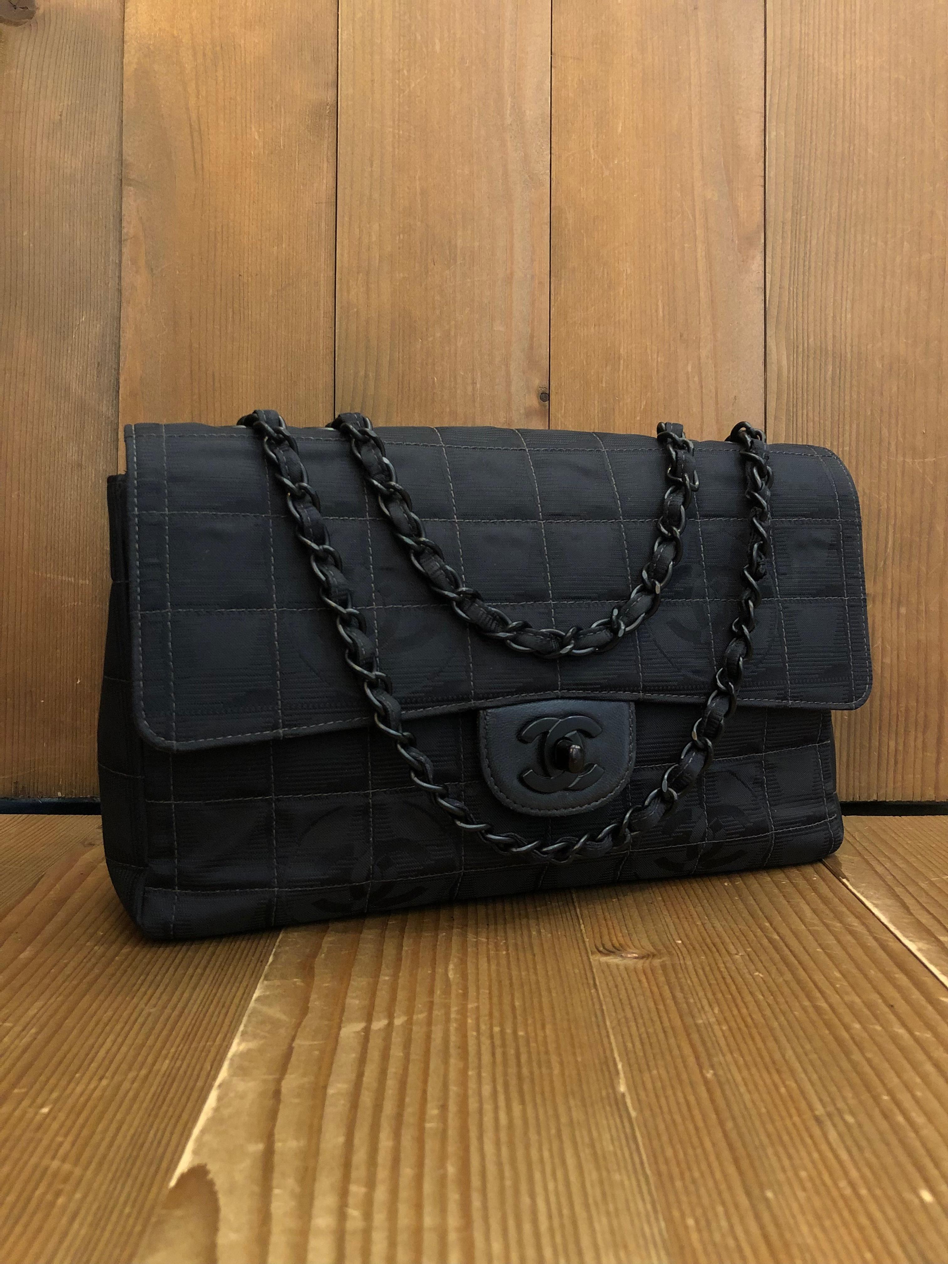 Vintage CHANEL Travel Line Nylon Classic Flap Bag Super Black 4