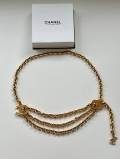 Vintage Chanel Triple-Strand Gold Metal Belt with Iconic Double C Logos 1985