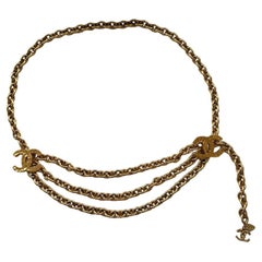 Vintage Chanel Triple-Strand Gold Metal Belt with Iconic Double C Logos 1985
