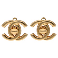 Vintage Chanel Turnlock Double CC Logo Ear Clips