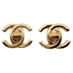 Vintage Chanel Turnlock Logo Earrings 1997
