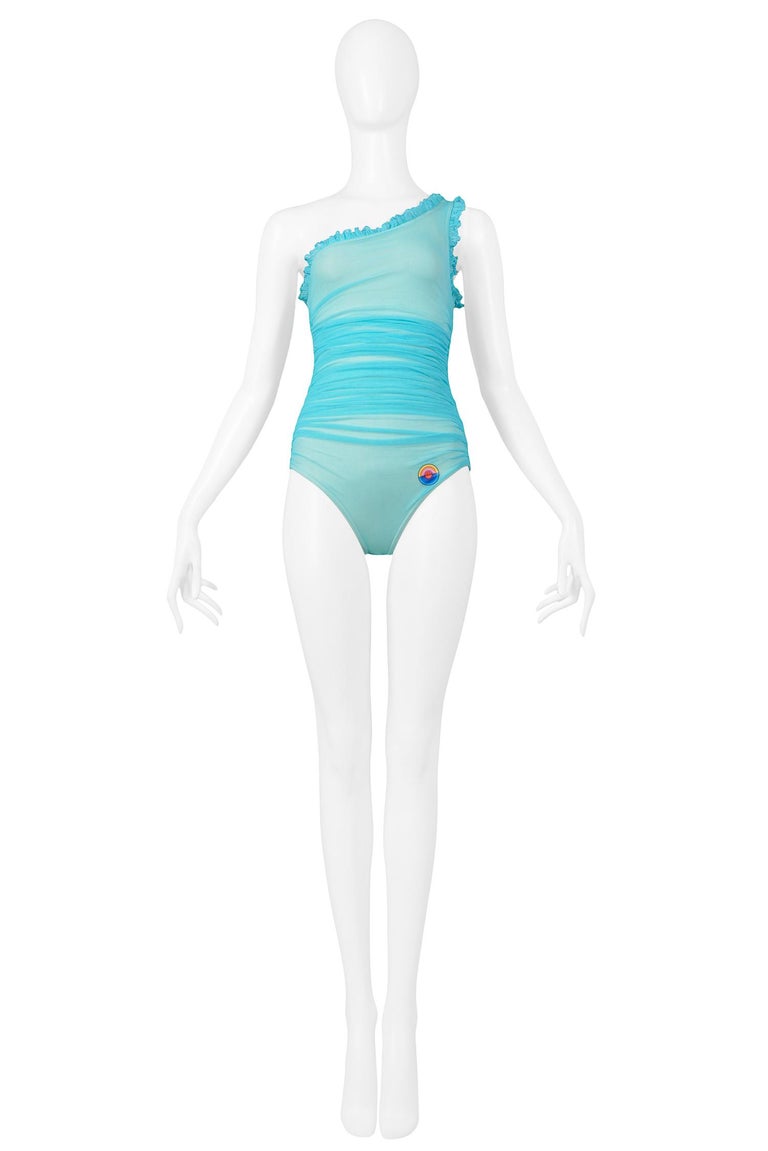 Vintage Chanel Turquoise Blue Asymmetrical One Piece Swimsuit 1984 At 1stdibs