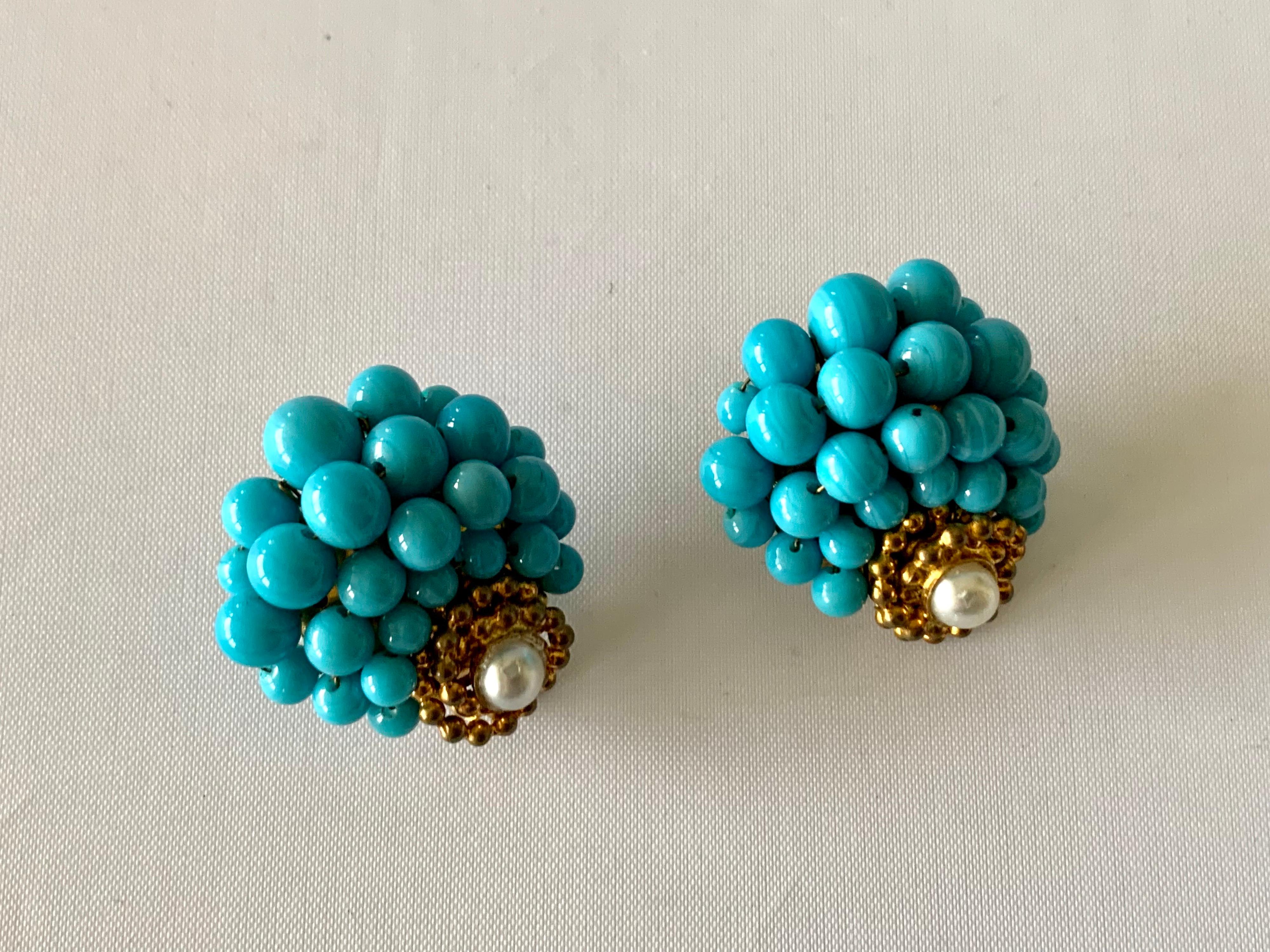 Vintage Chanel Turquoise Pearl Earrings In Excellent Condition In Palm Springs, CA