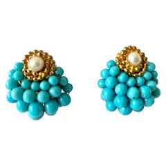 Retro Chanel Turquoise Pearl Earrings 