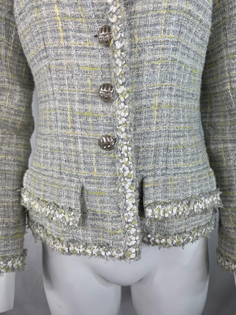 Vintage Chanel Tweed Blazer Jacket, Size 42 For Sale at 1stDibs