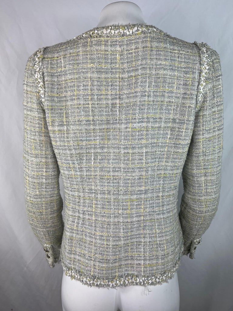 Chanel Grey Checked Tweed Print Technical Fabric Reversible Jacket L at  1stDibs