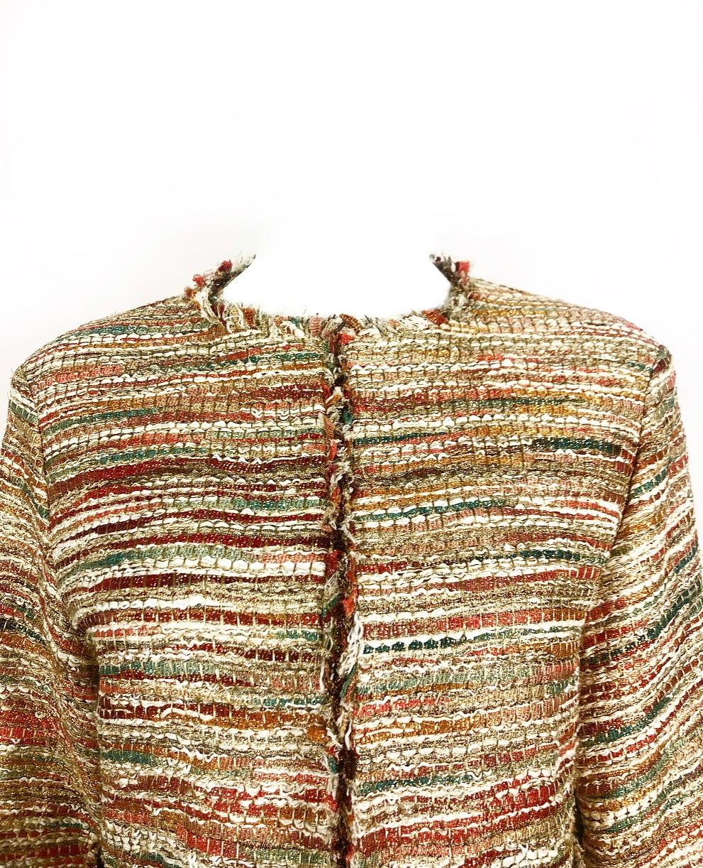 Vintage CHANEL Tweed Metallic Gold Multi Color Jacket w/ Tags Size 44  In New Condition In Beverly Hills, CA