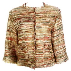 Vintage CHANEL Tweed Metallic Gold Multi Color Jacket w/ Tags Size 44