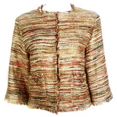 Vintage CHANEL Tweed Metallic Gold Multi Farbe Jacke w / Tags Größe 44