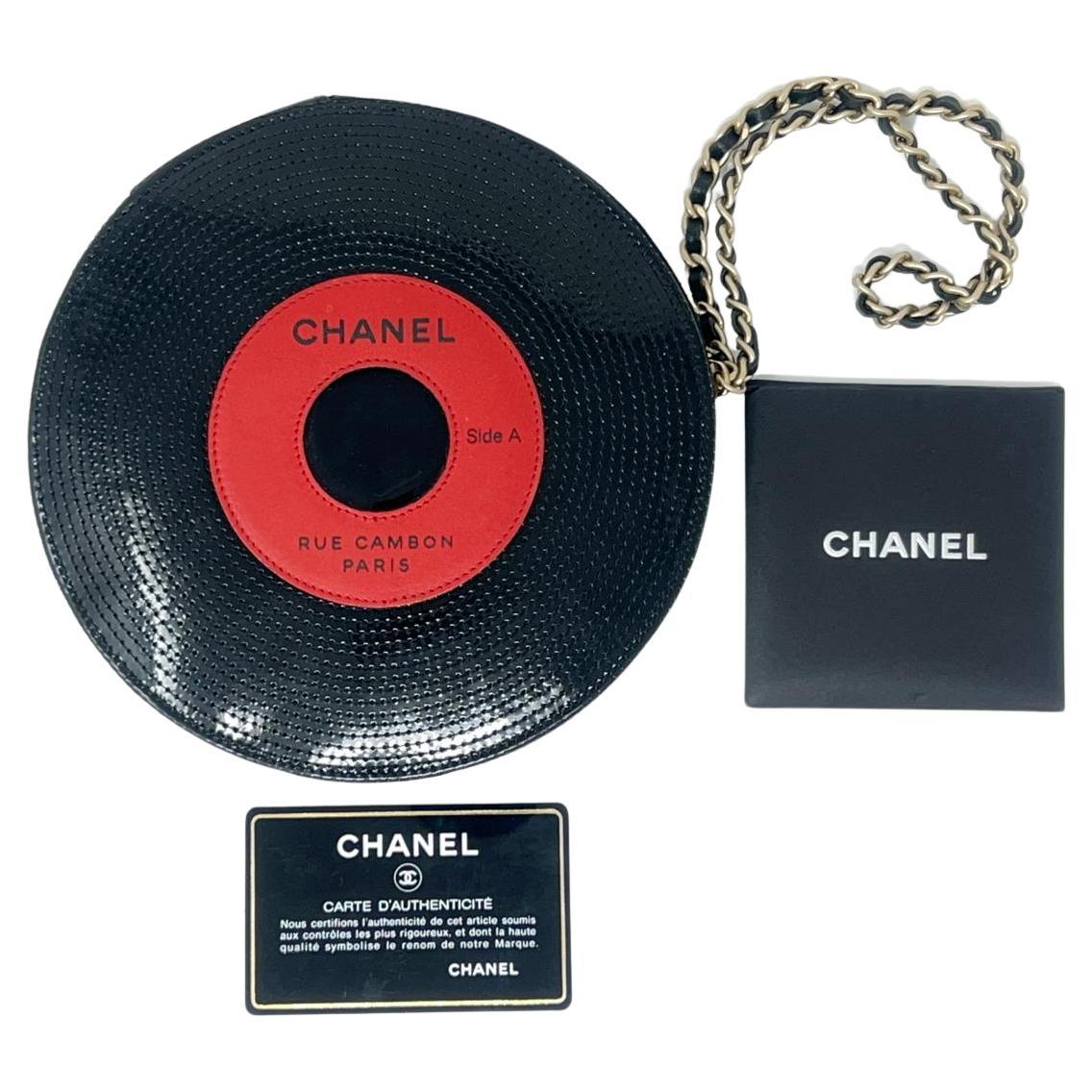 Vintage Chanel Vinyl Record Wristlet Gold Hardware Spring / Summer 2004 For Sale
