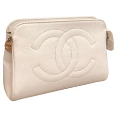 Vintage CHANEL White Caviar Leather Pouch Bag Clutch (Altered)