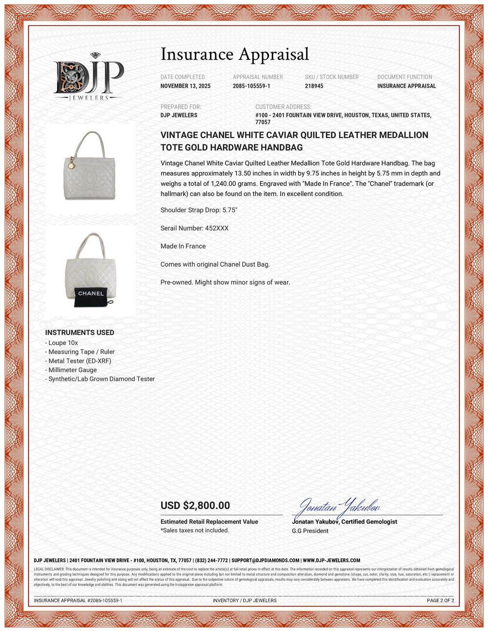 Vintage Chanel Weiß Kaviar Gesteppt Leder Medaillon Tote Gold Hardware Handtasche im Angebot 8