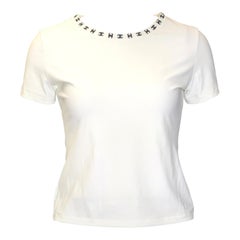 Vintage Chanel White "CC" Logo Embroidered Short Sleeves Top