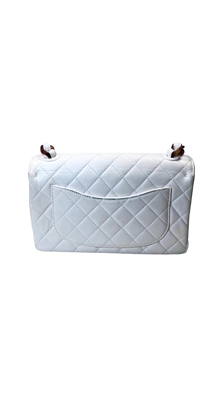 Gray Vintage Chanel White Quilted Lambskin Classic Flap Tortoiseshell Shoulder Bag  For Sale