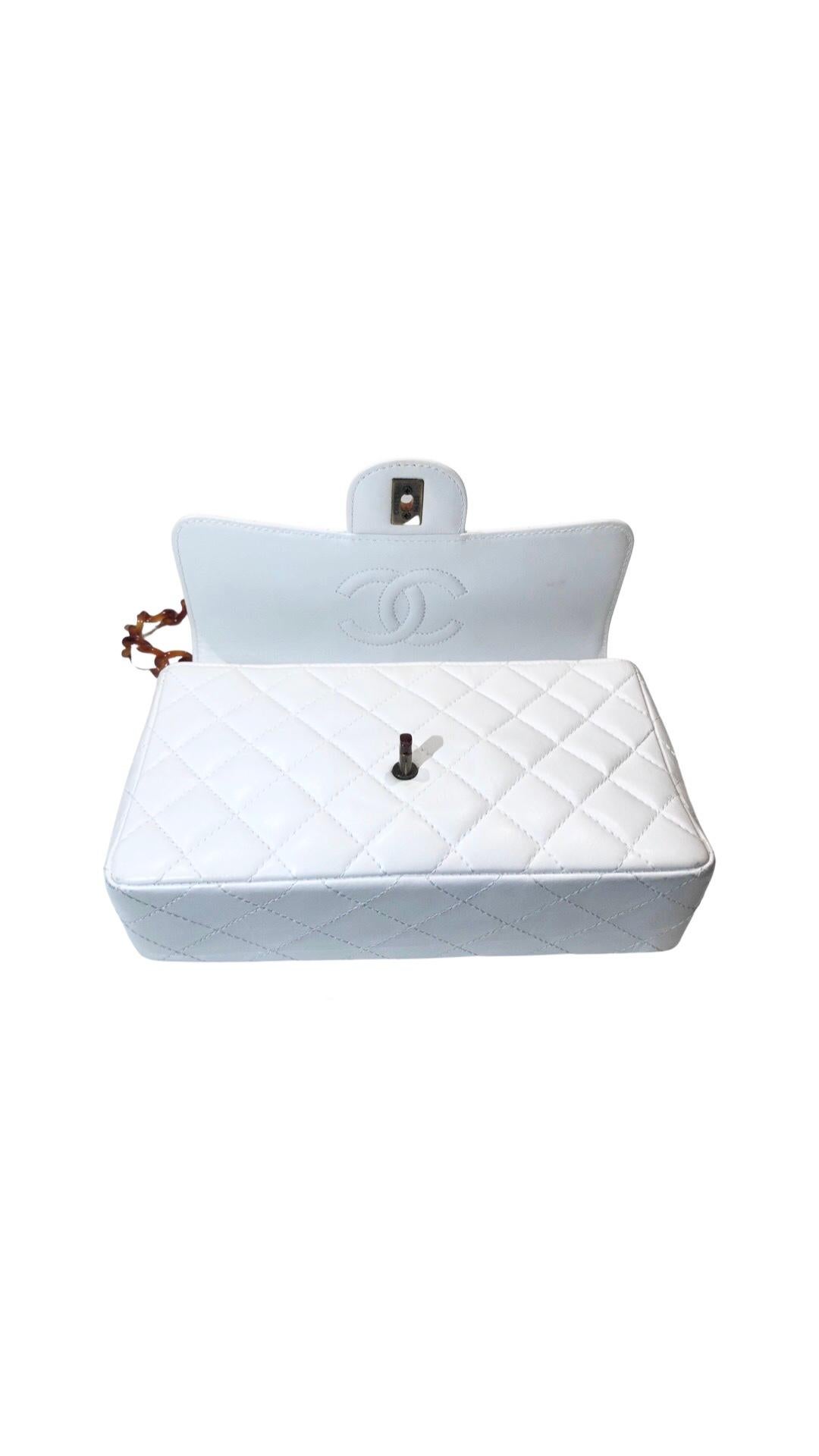 Gray Vintage Chanel White Quilted Lambskin Classic Flap Tortoiseshell Shoulder Bag  For Sale