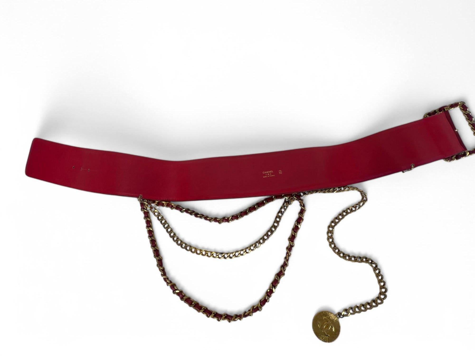 Chanel Red Lambskin & Gold Chain Belt (Spring/Summer 1992) For Sale 12