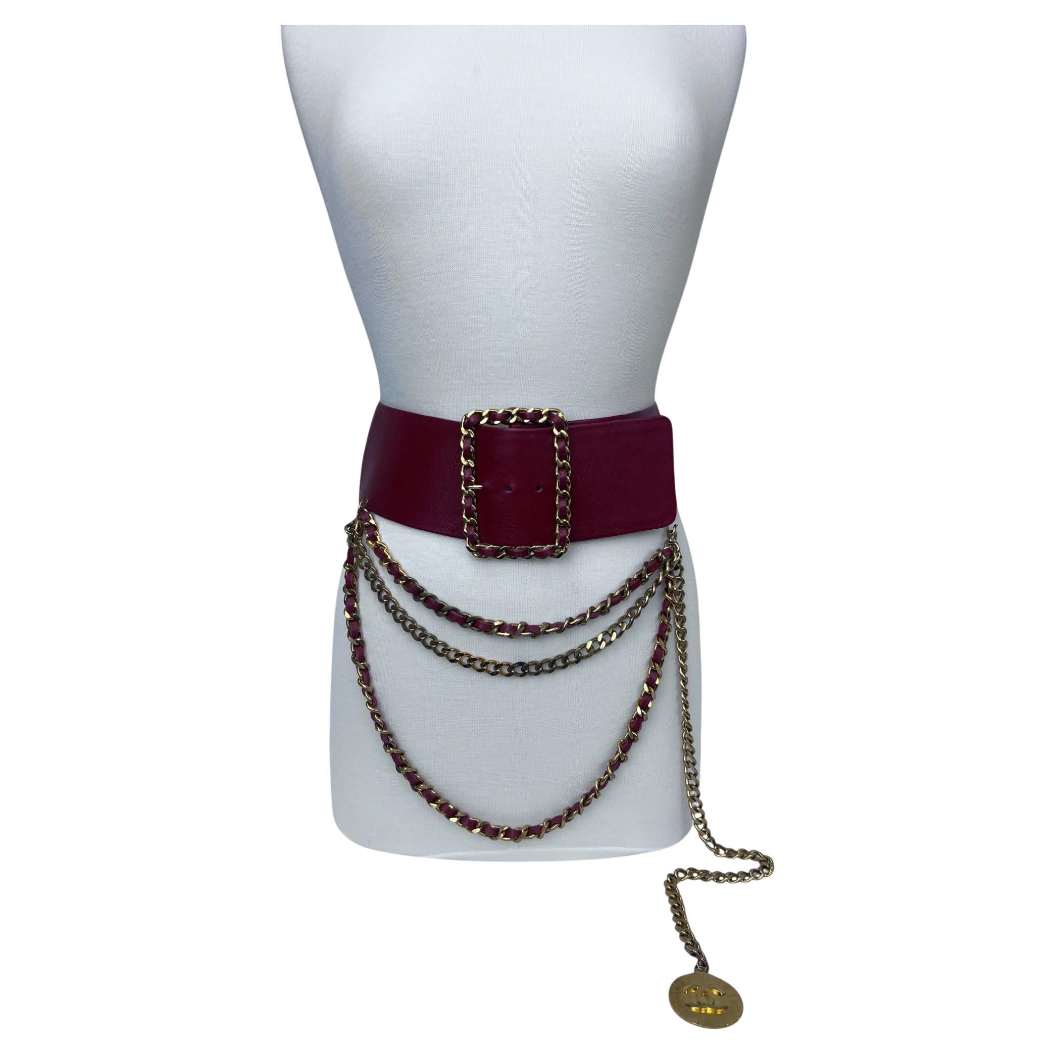 Chanel Red Lambskin & Gold Chain Belt (Spring/Summer 1992) For Sale
