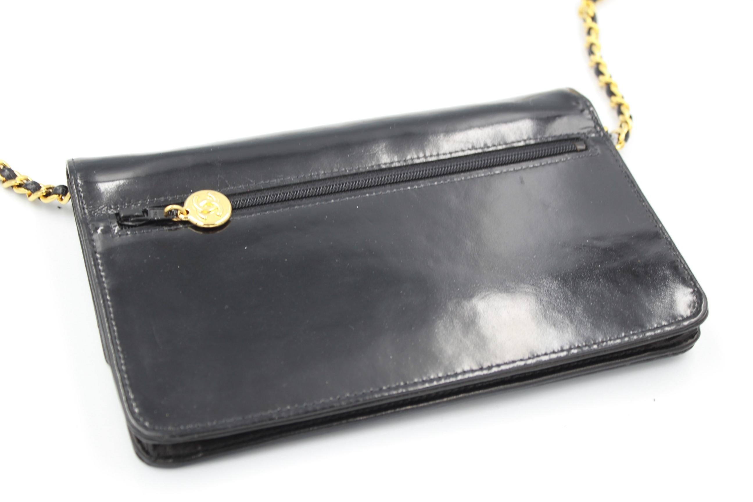 Vintage  Chanel  Wallet on Chain in Black Patented Leather 2