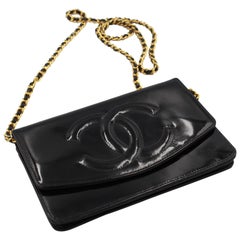 Vintage  Chanel  Wallet on Chain in Black Patented Leather