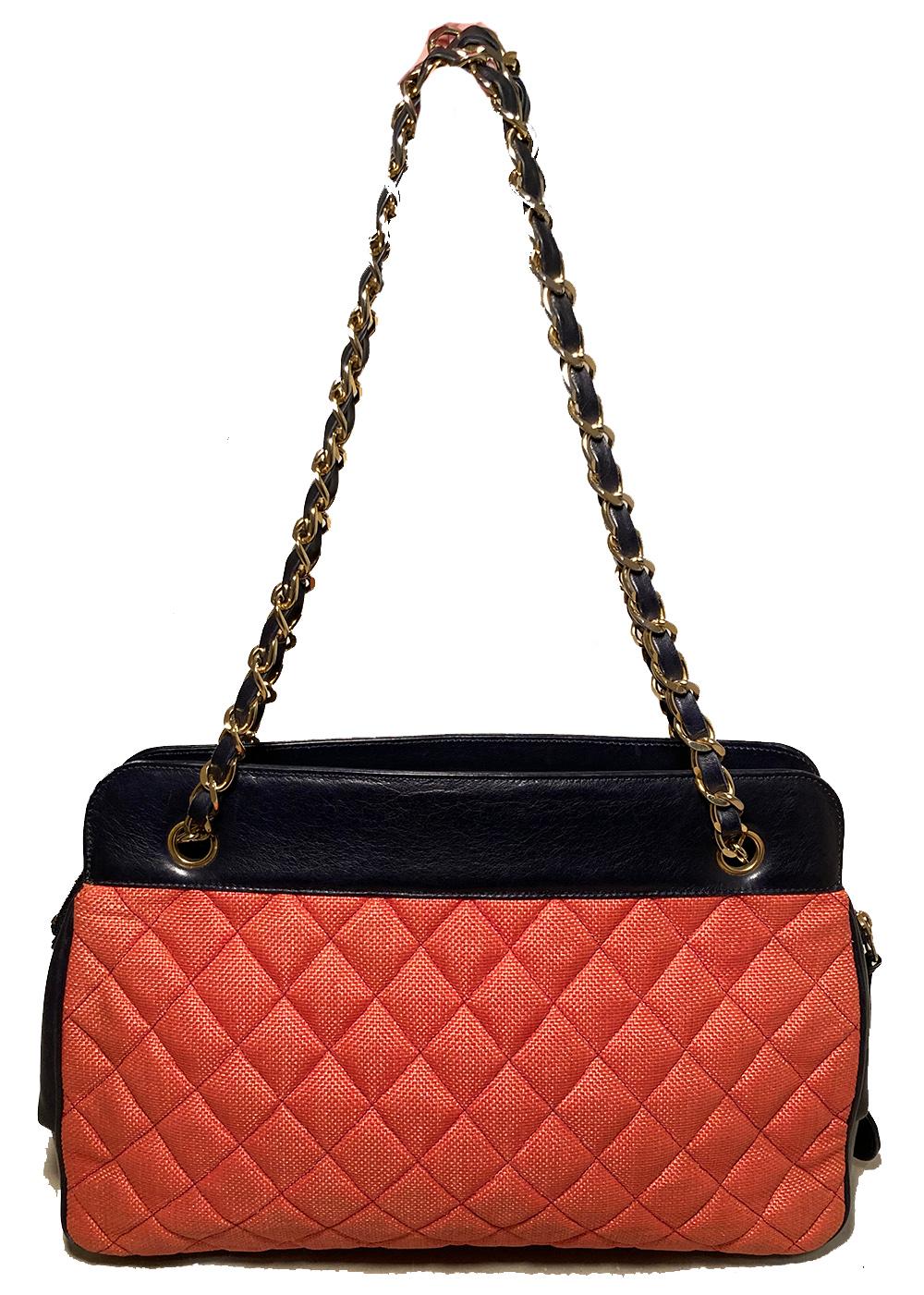 Vintage Chanel Woven Raffia and Leather Shoulder Bag Tote 2