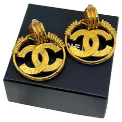 Antique Chanel XL CC Gold Hoop Clip On Earrings