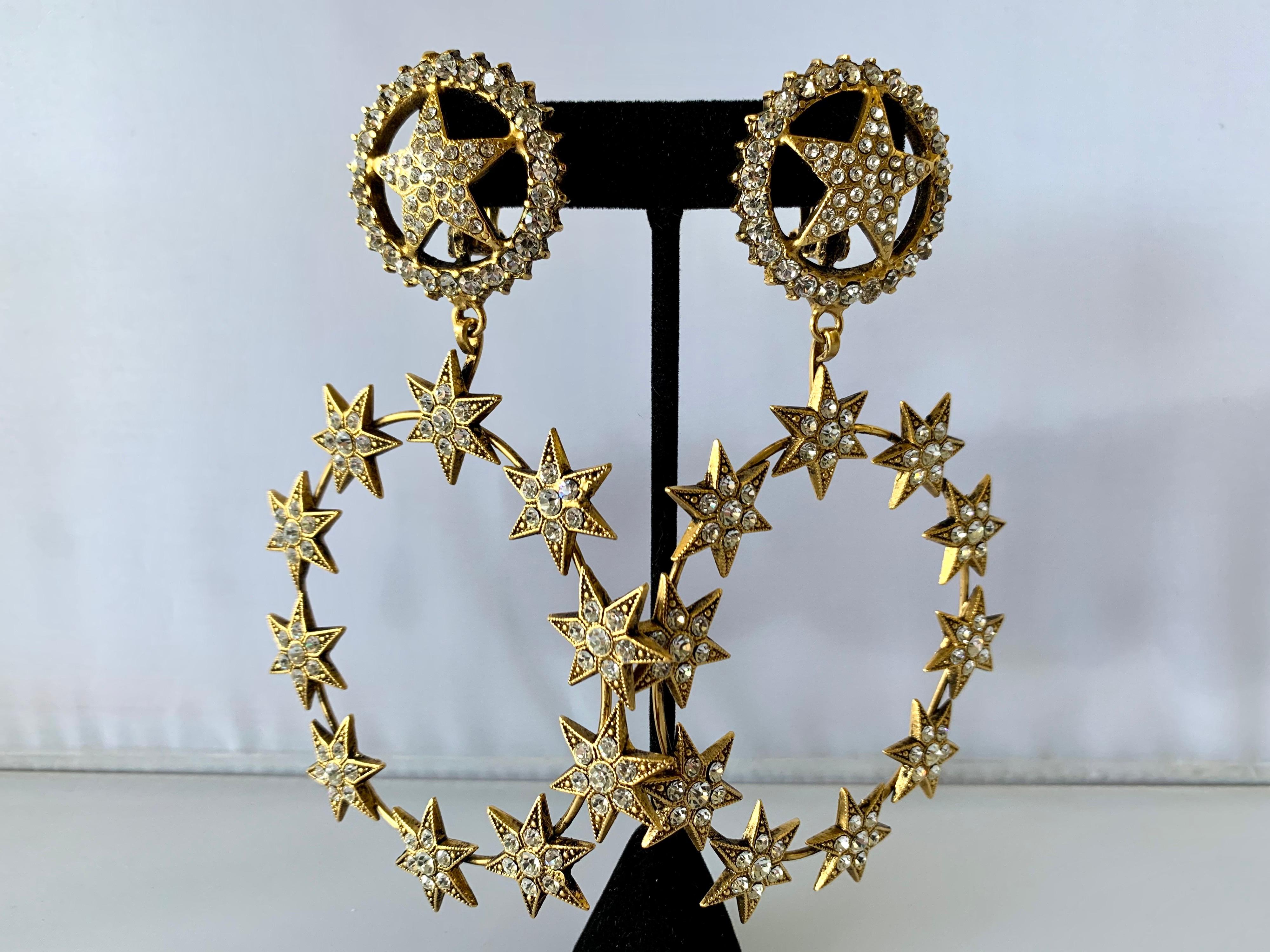 Vintage Chanel XL Star Diamante Statement Earrings  In Excellent Condition In Palm Springs, CA