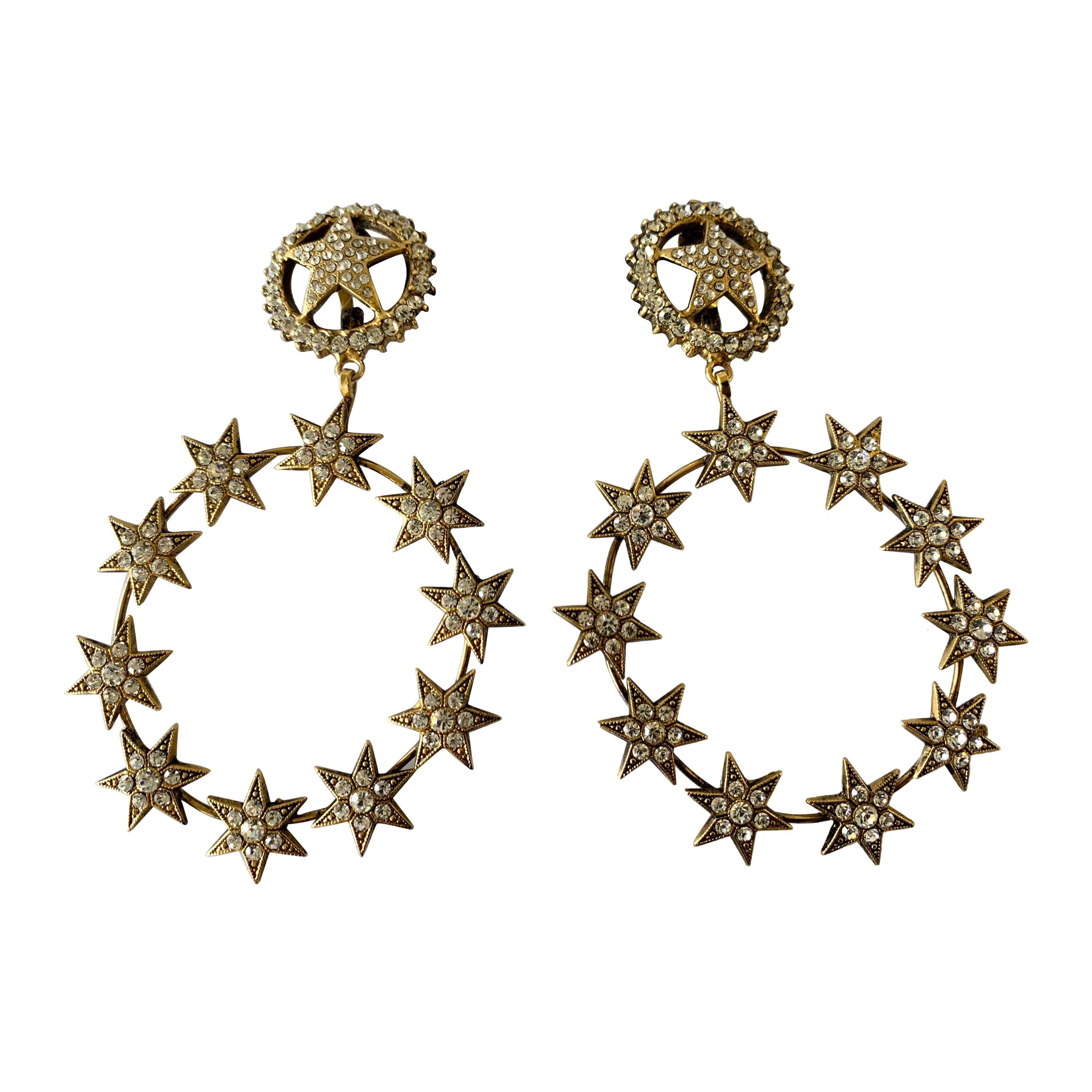 Vintage Chanel XL Star Diamante Statement Earrings 