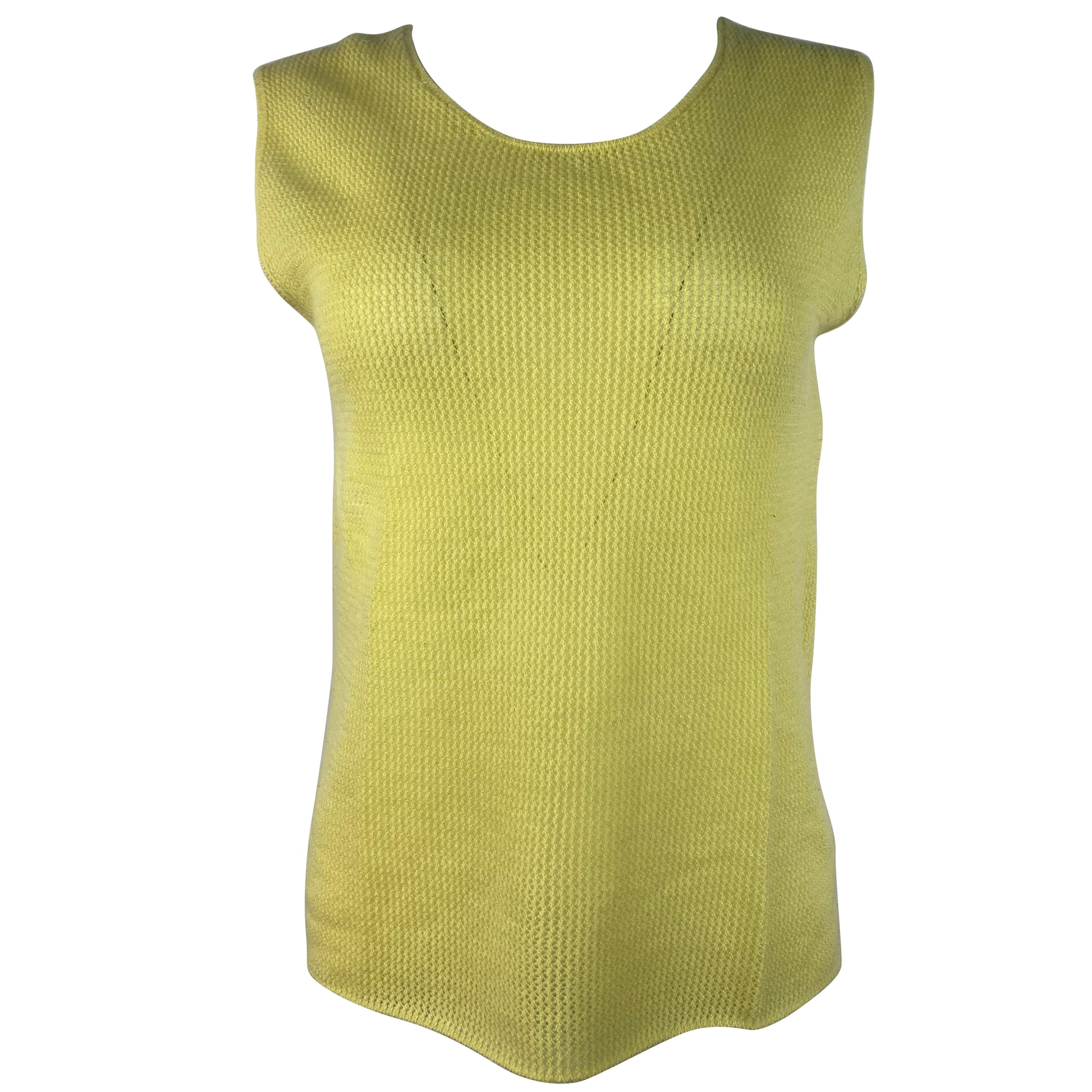 Vintage CHANEL Yellow Cashmere Knit Top, Size 42 For Sale