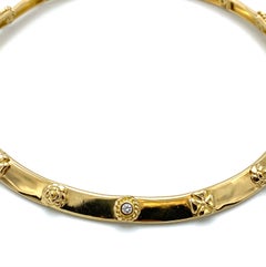 Vintage Chanel Yellow Gold Diamond Three Symbols Flower Choker Collar Necklace