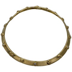 Vintage Chanel Yellow Gold Diamond Three Symbols Flower Choker Collar Necklace