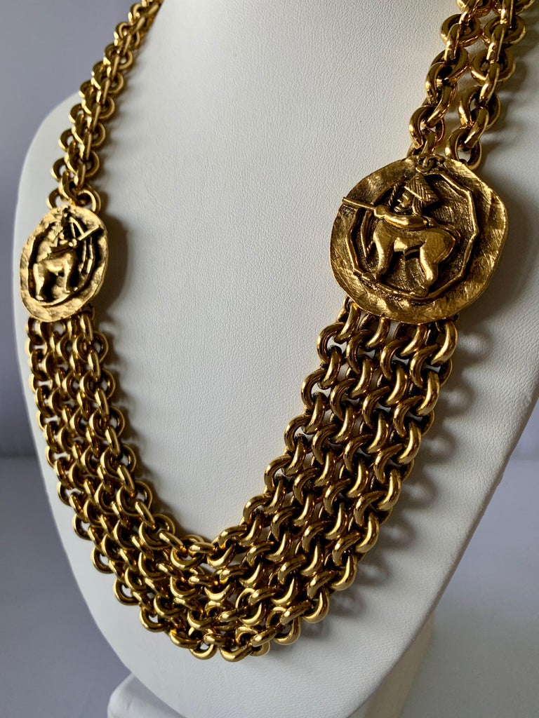 Vintage Chanel Zodiac Inspired Gilt Coin Statement Necklace at 1stDibs