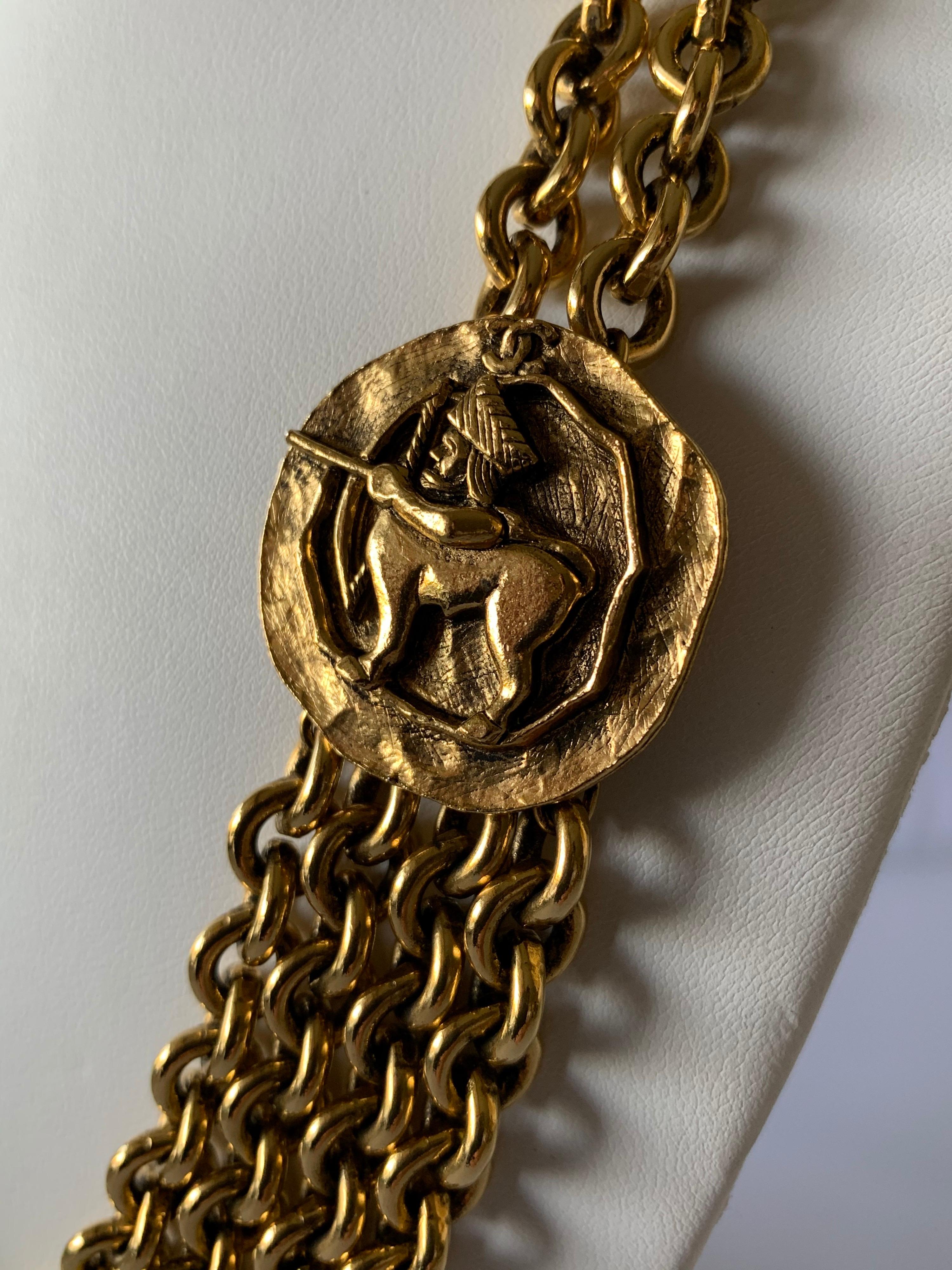 Byzantine Vintage Chanel Zodiac Inspired Gilt Coin Statement Necklace 