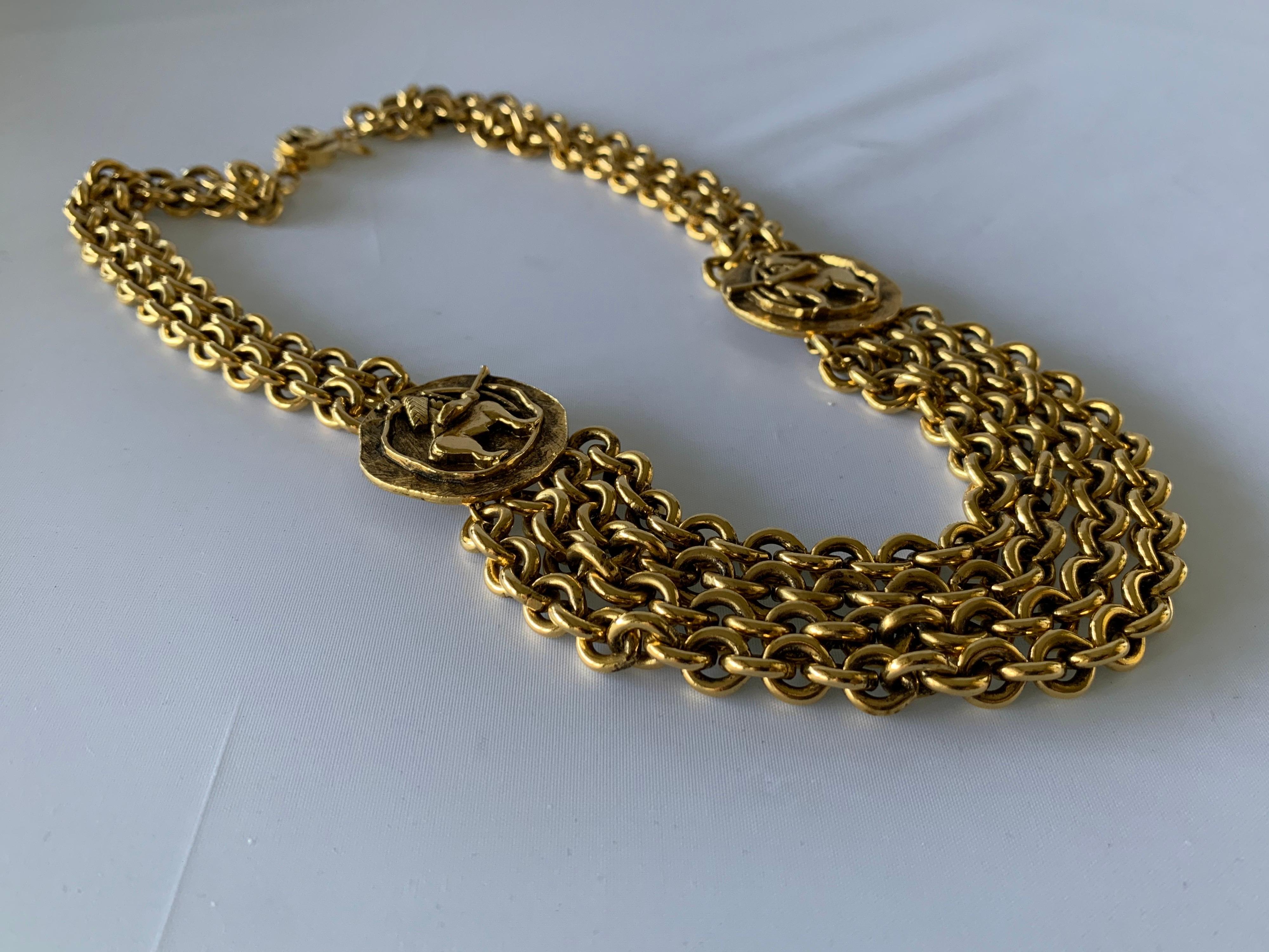 Vintage Chanel Zodiac Inspired Gilt Coin Statement Necklace  In Excellent Condition In Palm Springs, CA