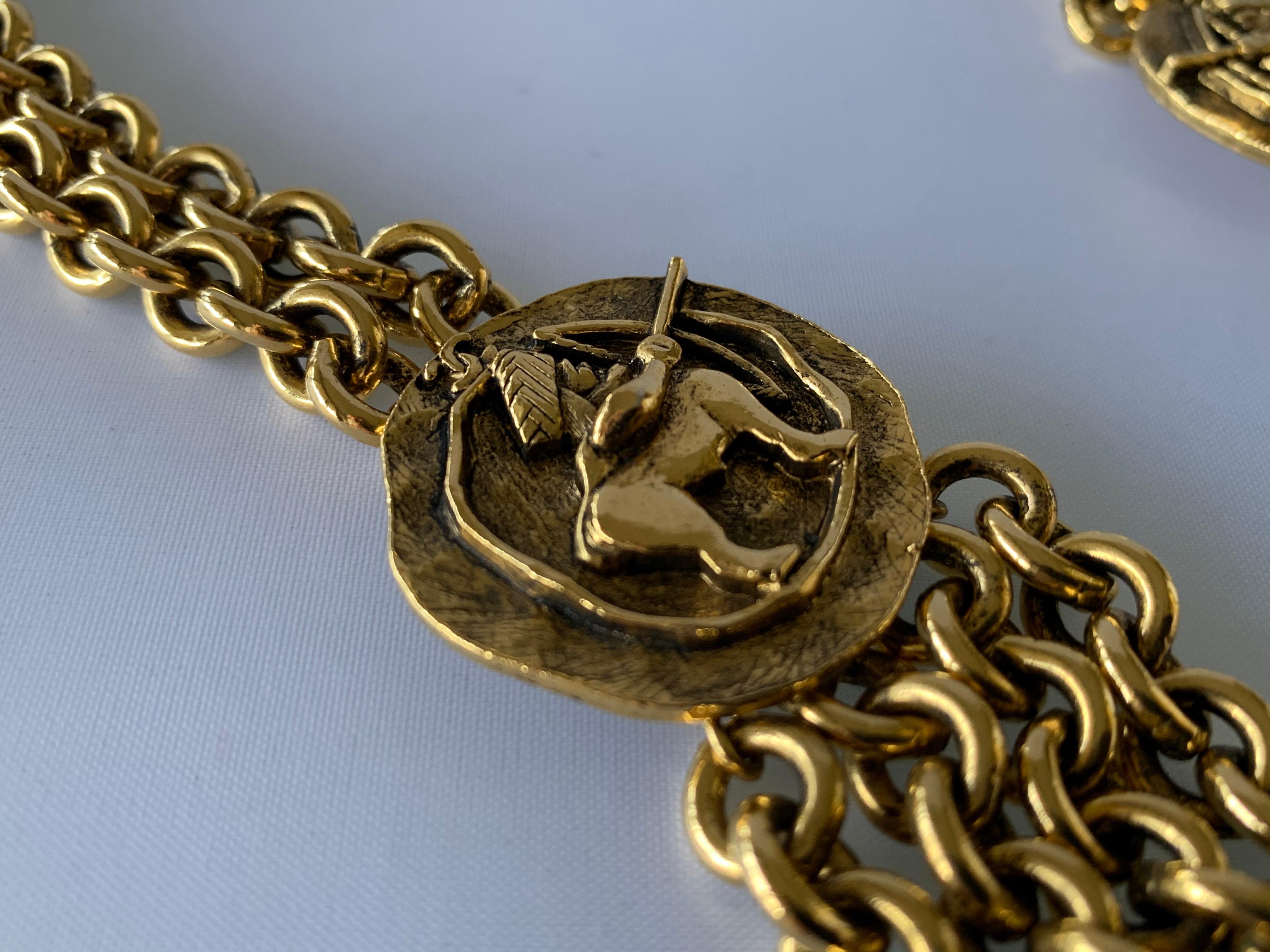 Women's Vintage Chanel Zodiac Inspired Gilt Coin Statement Necklace 