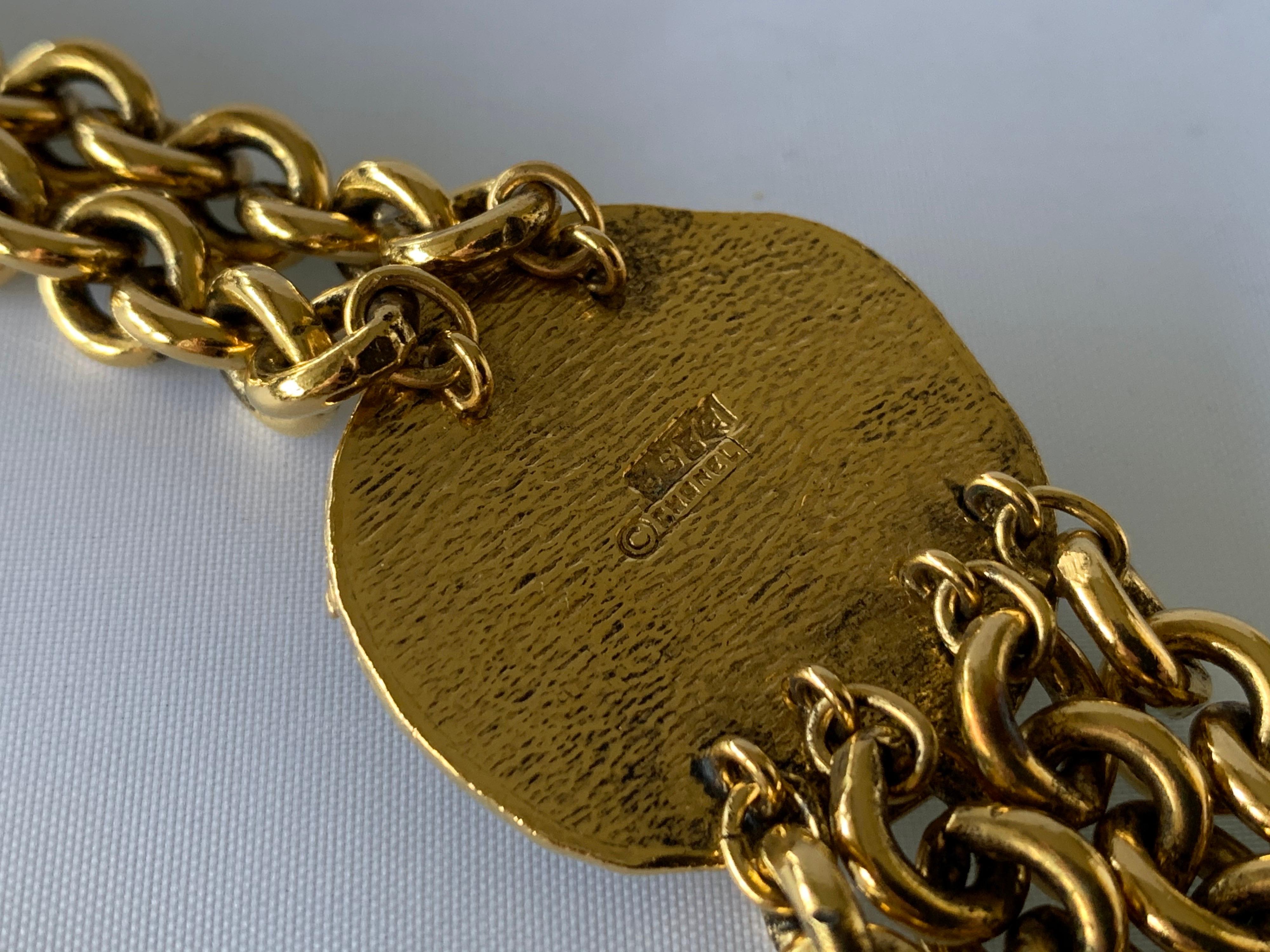 Vintage Chanel Zodiac Inspired Gilt Coin Statement Necklace  2