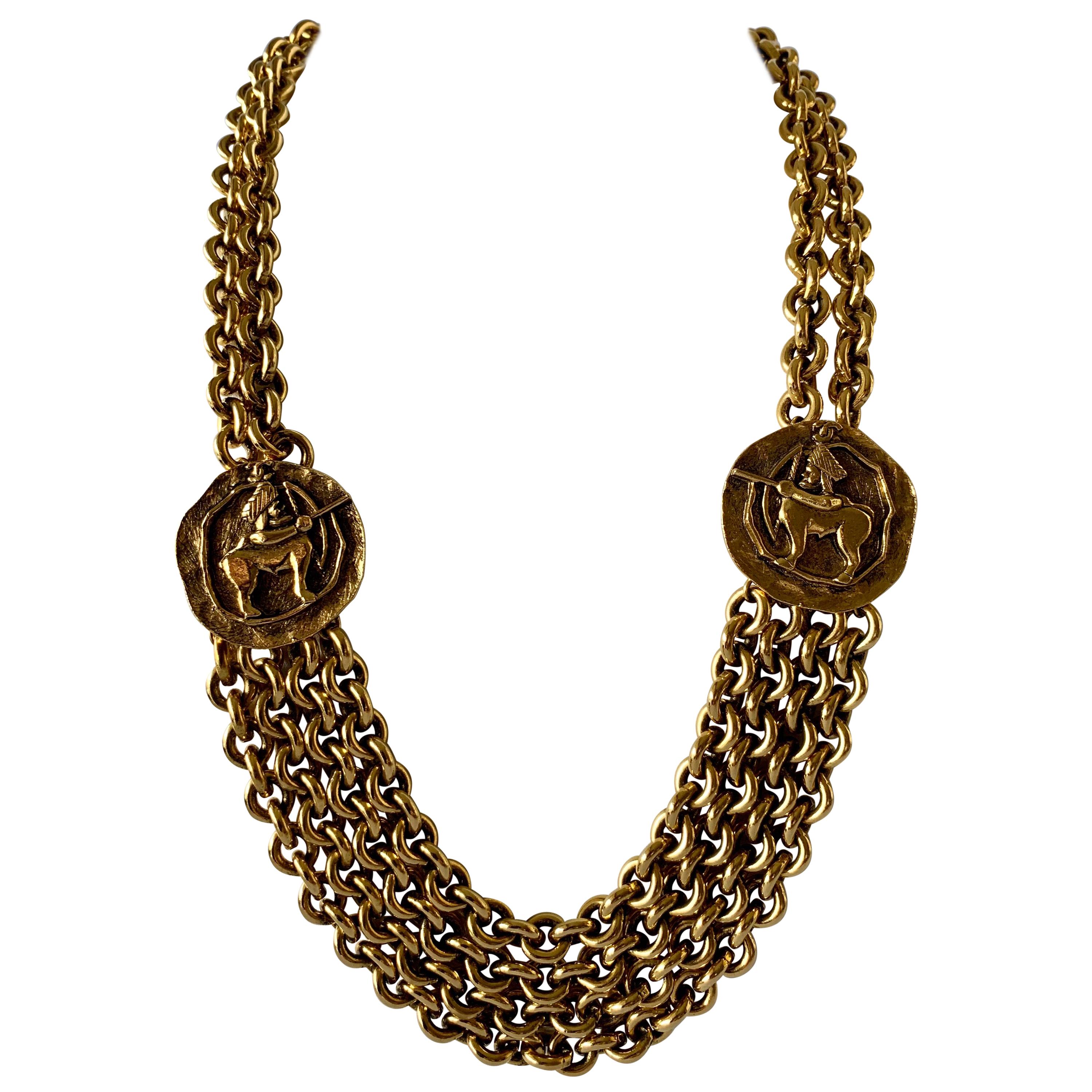 Vintage Chanel Zodiac Inspired Gilt Coin Statement Necklace 