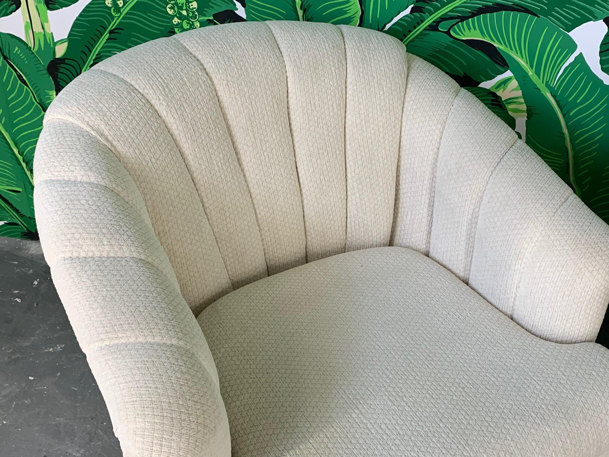 Vintage Channel Back Tufted Swivel Chairs, a Pair In Good Condition In Jacksonville, FL