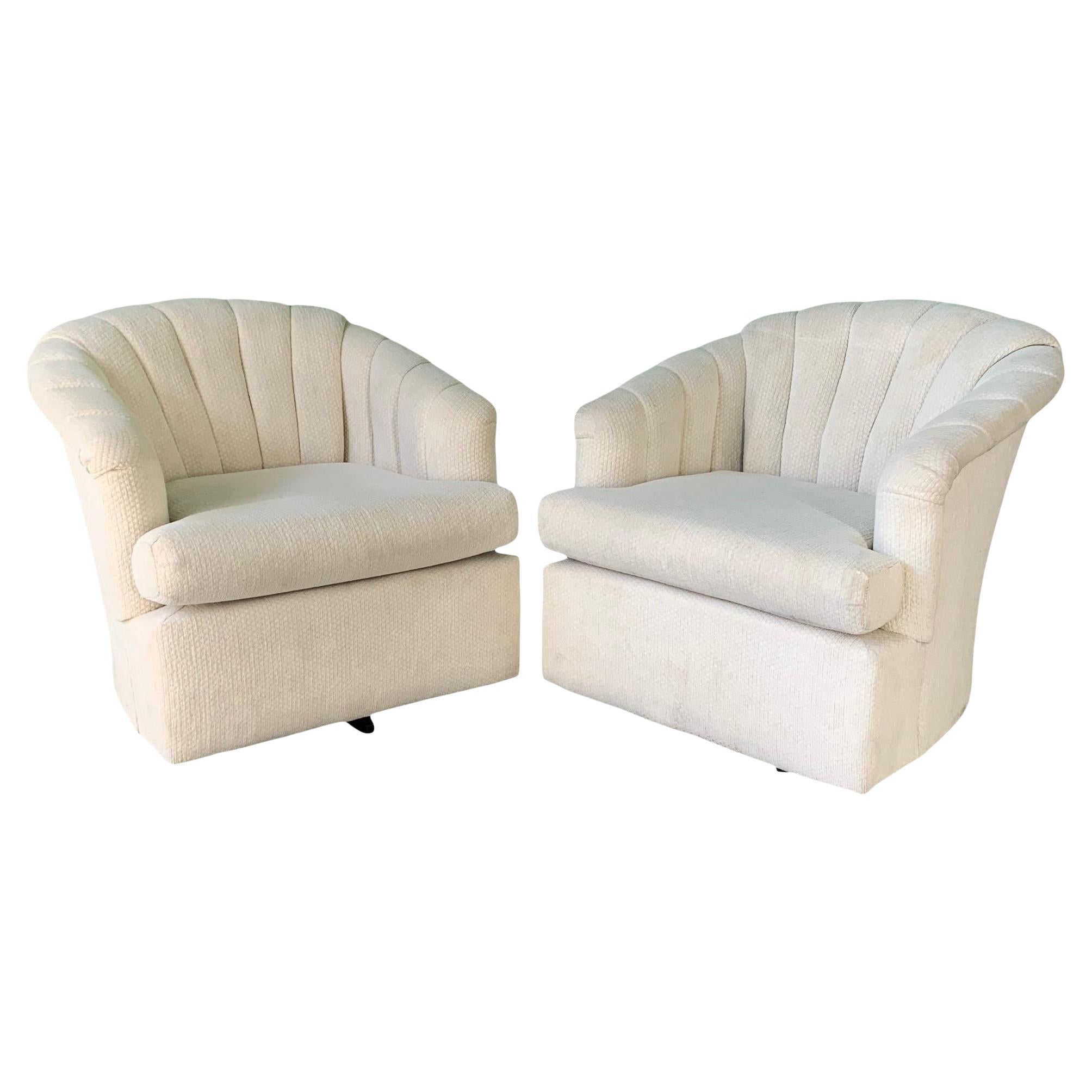 Vintage Channel Back Tufted Swivel Chairs, a Pair