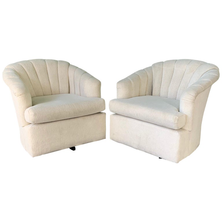 Vintage Channel Back Tufted Swivel Club Chairs Set Of Two For