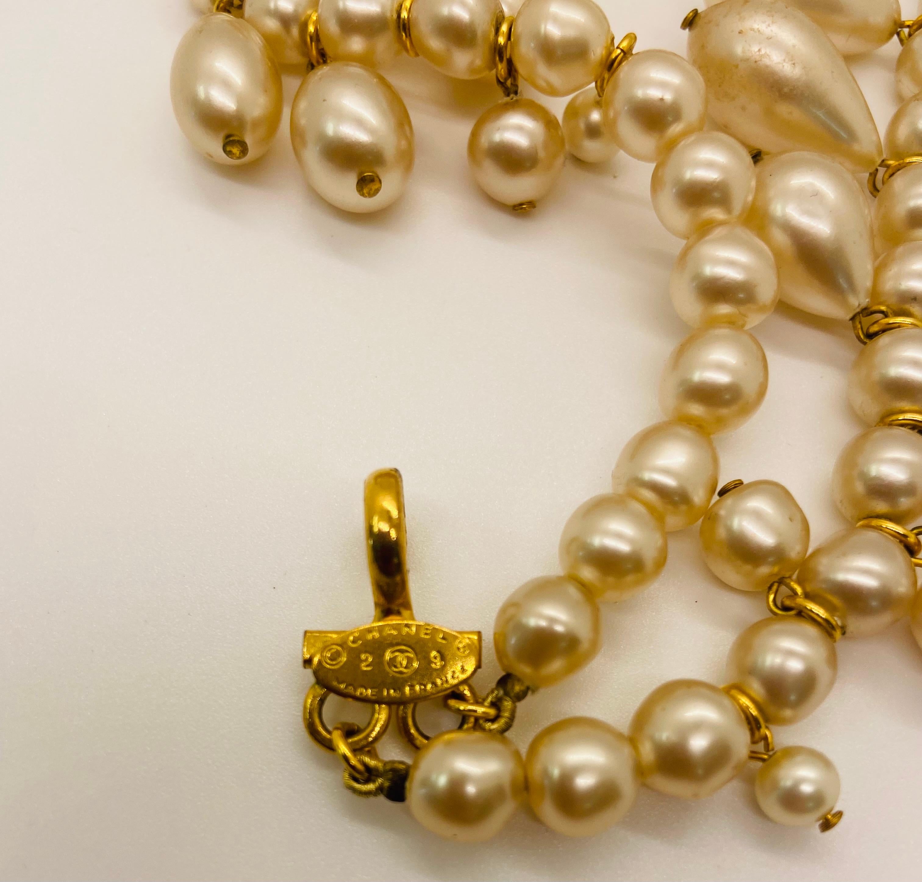 Mother-of-Pearl Vintage Chanel Faux Pearl Multi-Strand Necklace For Sale