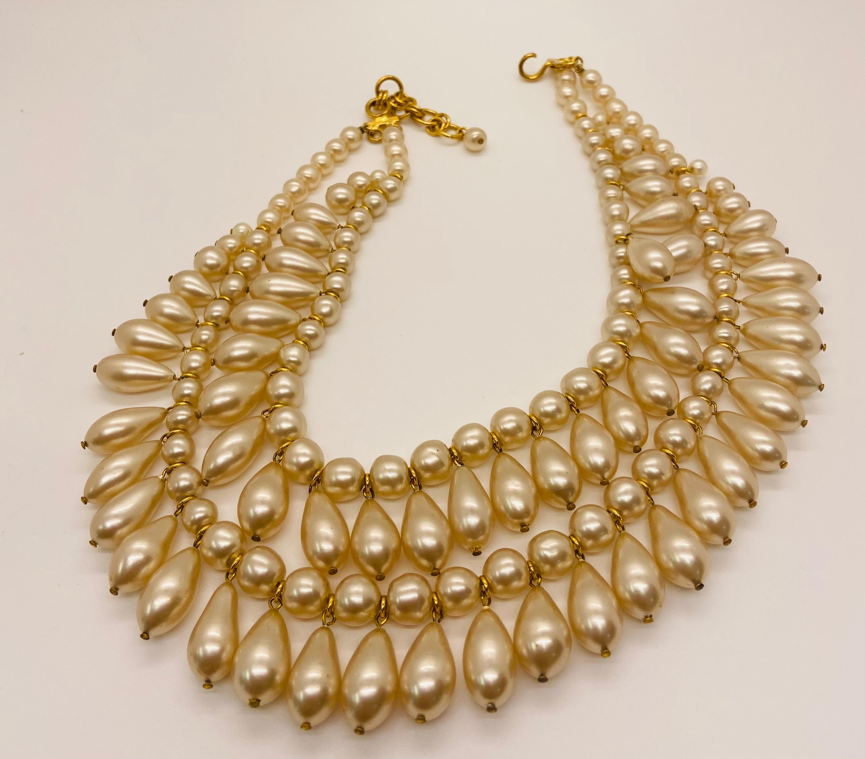 Vintage Chanel Faux Pearl Multi-Strand Necklace For Sale 3