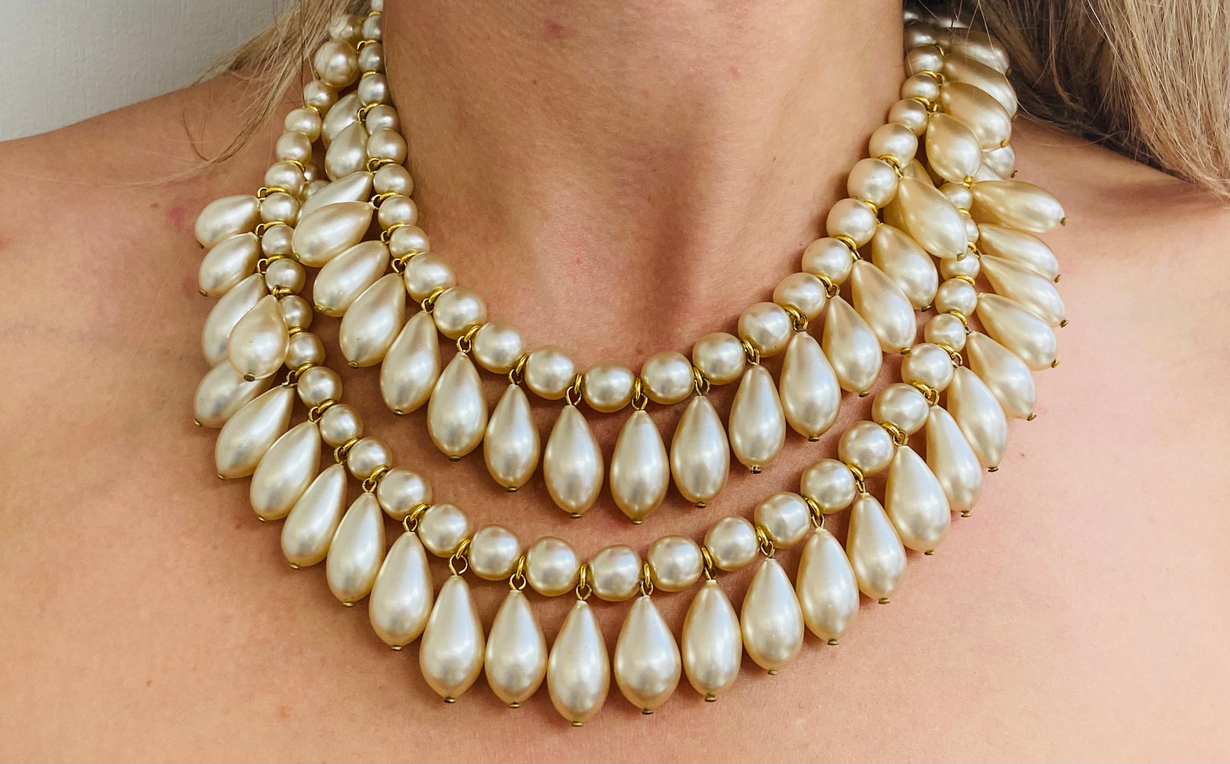 French Vintage Chanel Faux Pearl Multi-Strand Necklace For Sale