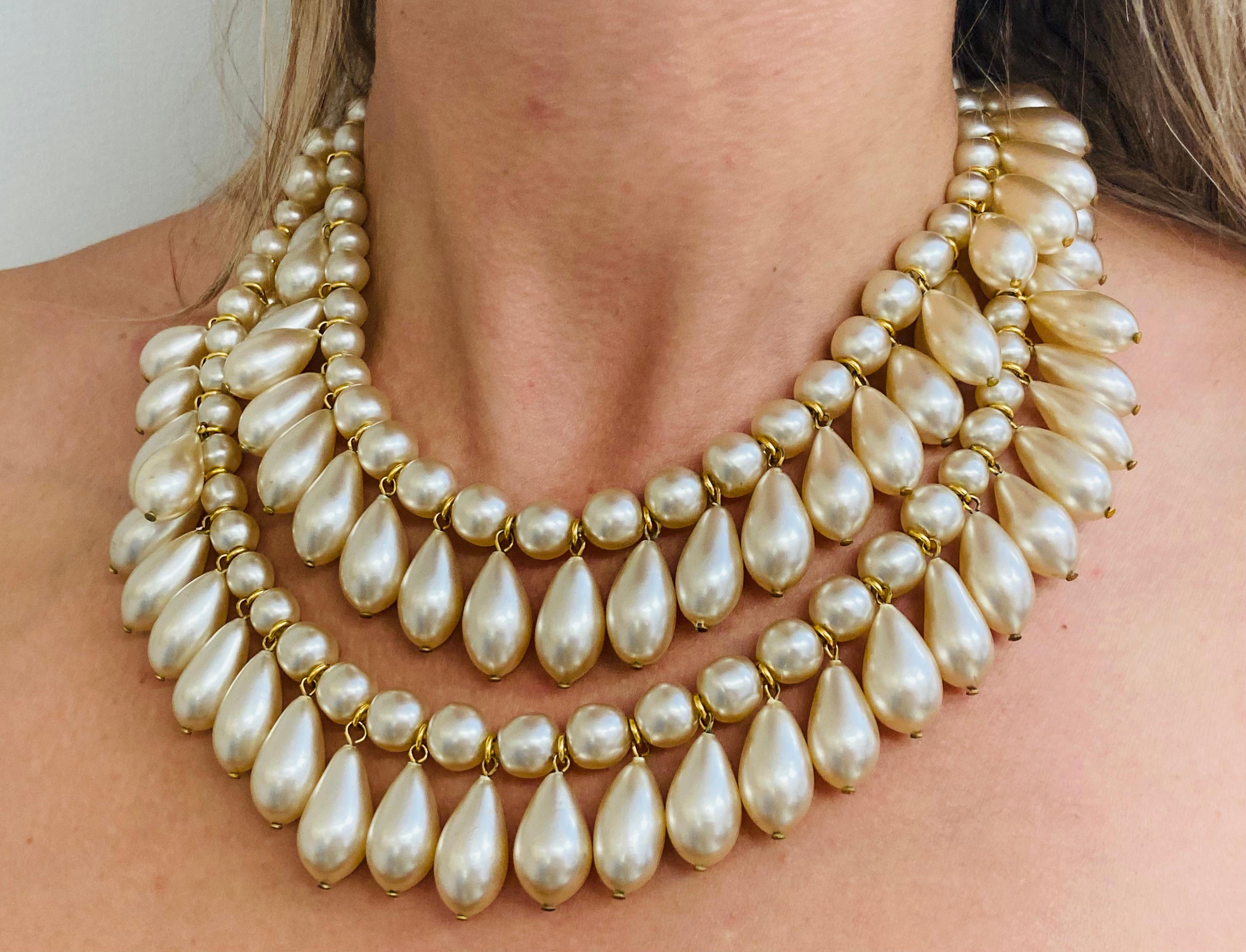 Vintage Chanel Faux Pearl Multi-Strand Necklace In Good Condition For Sale In Plainview, NY
