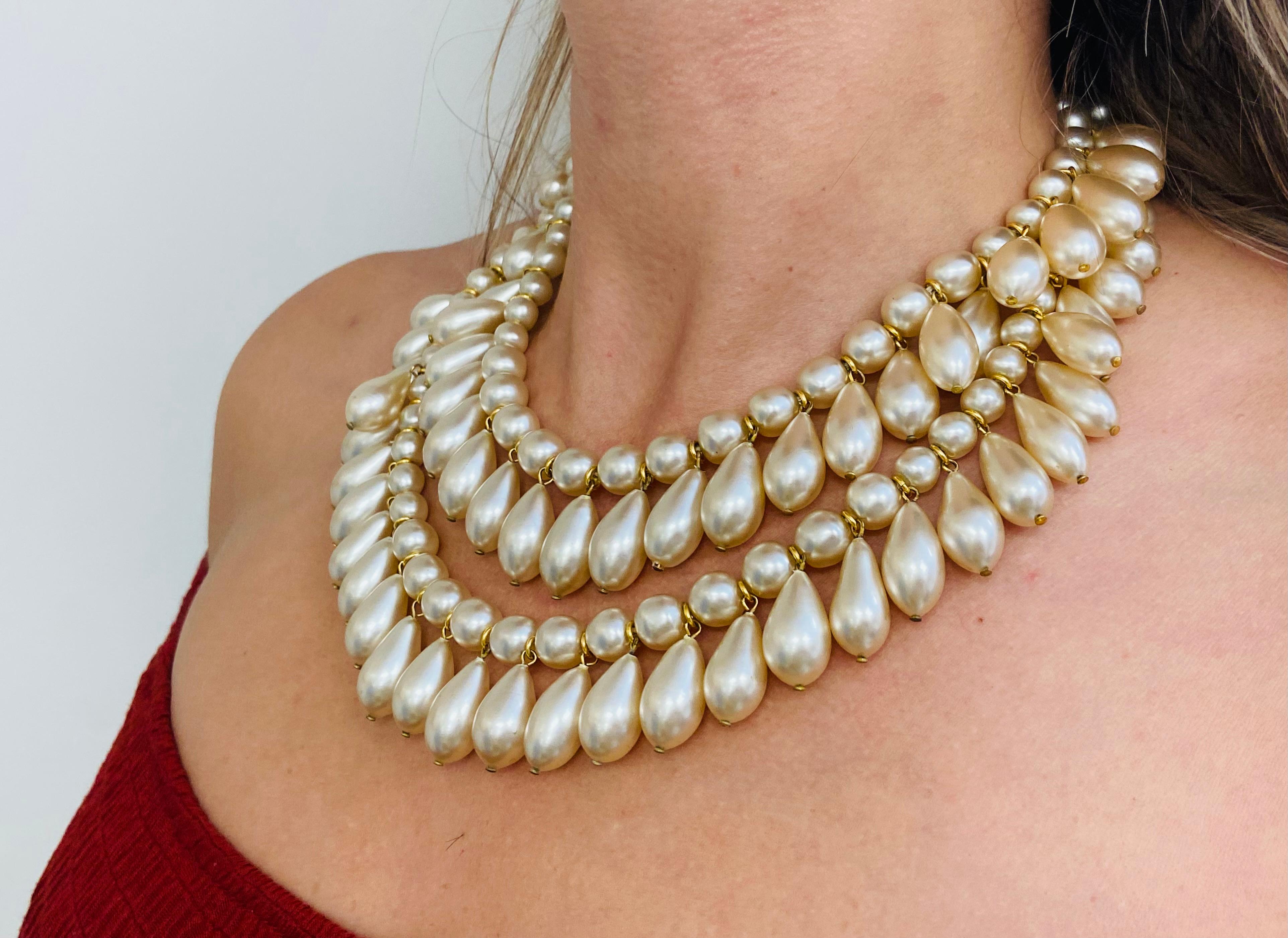 20th Century Vintage Chanel Faux Pearl Multi-Strand Necklace For Sale
