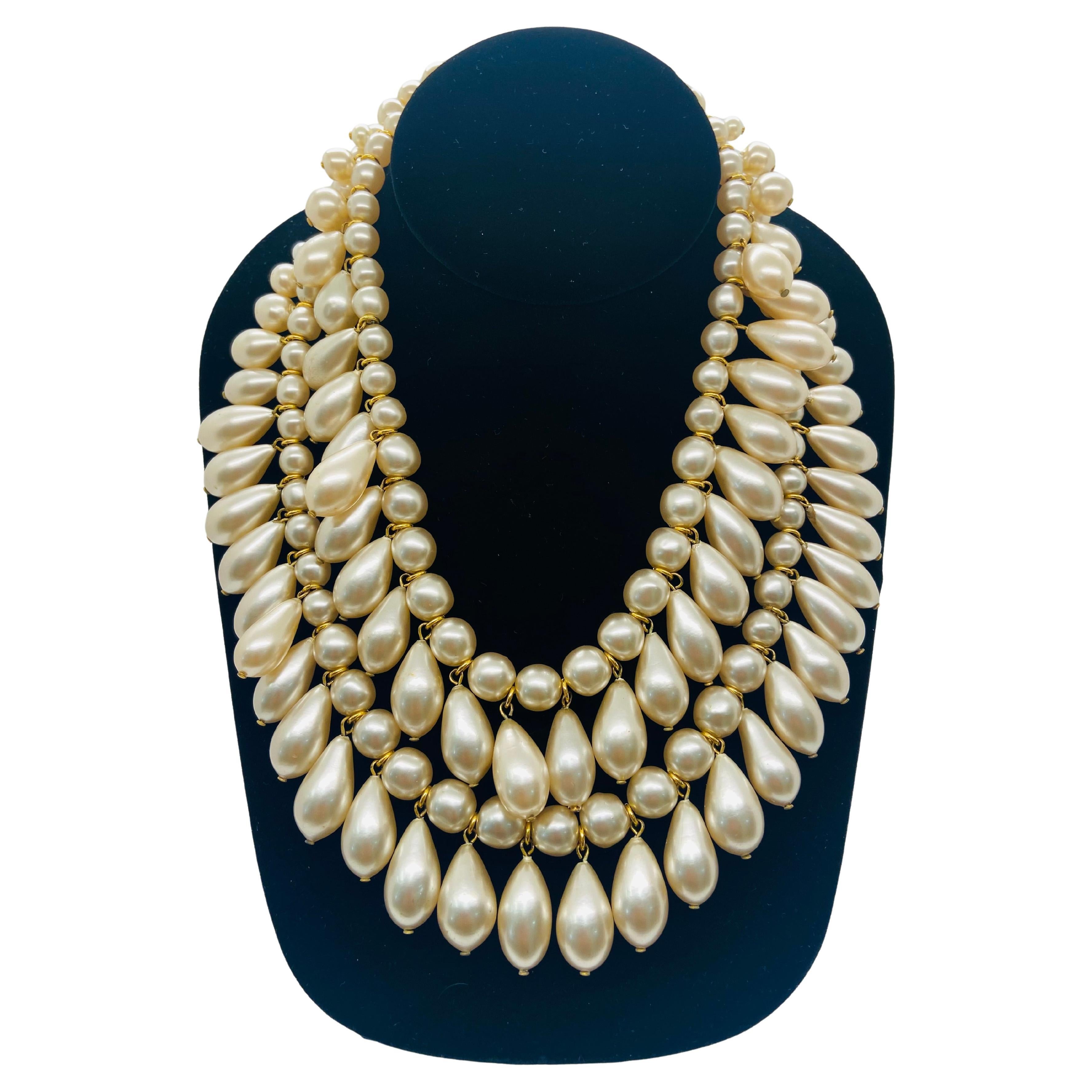 Vintage Chanel Faux Pearl Multi-Strand Necklace For Sale