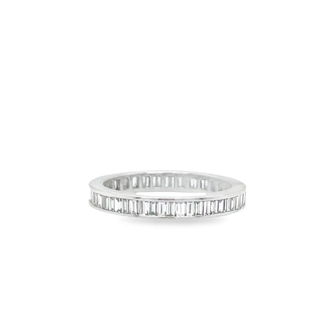 Baguette Cut Vintage Channel Set Baguette Diamond Eternity Band in 18K White Gold For Sale