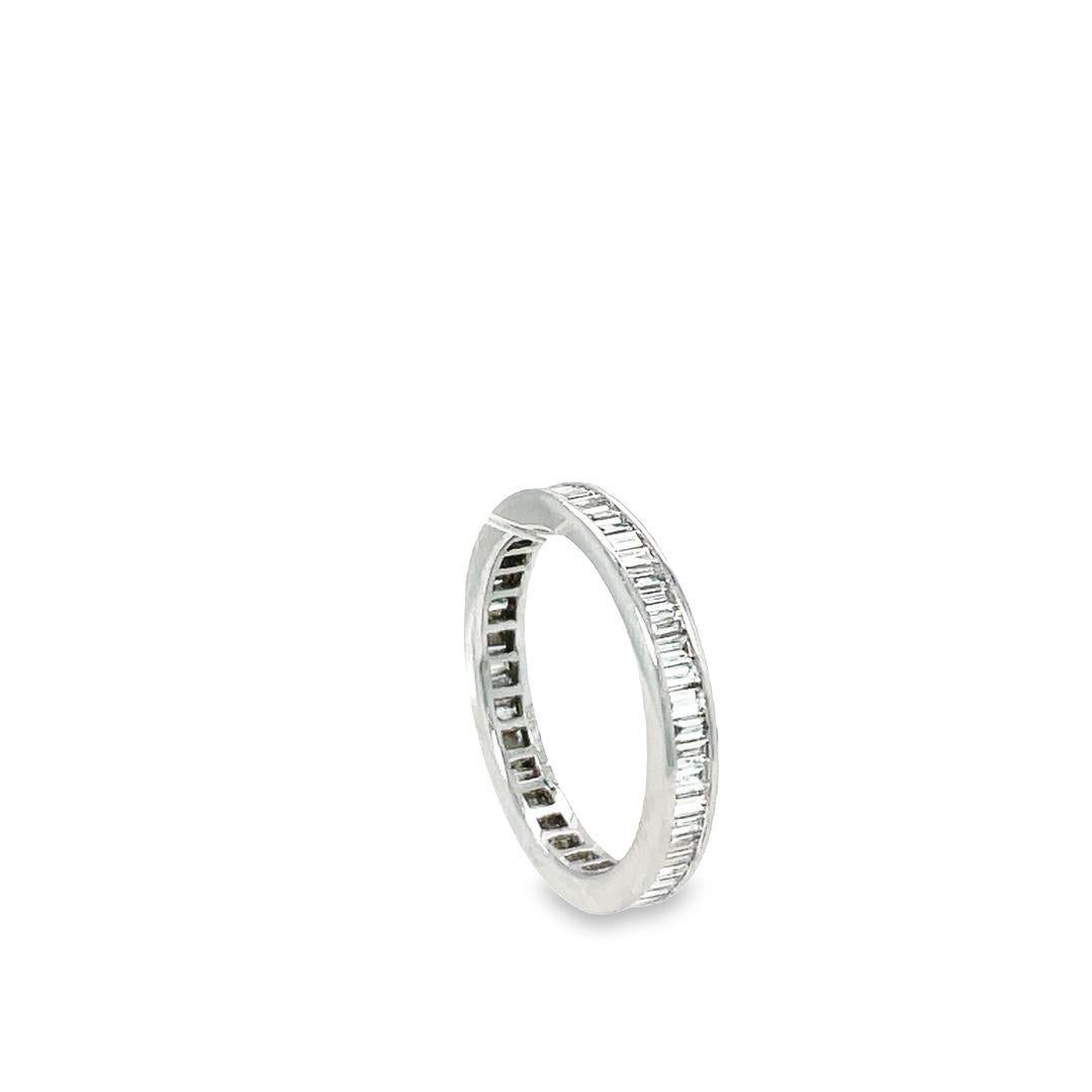 Vintage Channel Set Baguette Diamond Eternity Band in 18K White Gold In Excellent Condition For Sale In beverly hills, CA