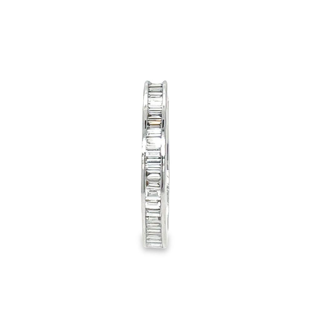 Women's Vintage Channel Set Baguette Diamond Eternity Band in 18K White Gold For Sale